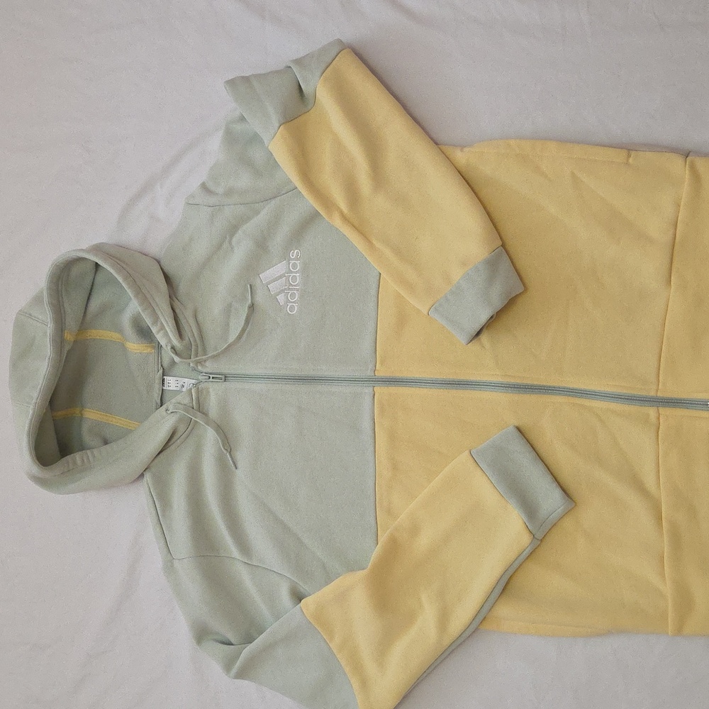 Adidas Men’s Medium Full Zip Hoodie Zip-Up Colorblock Yellow Green